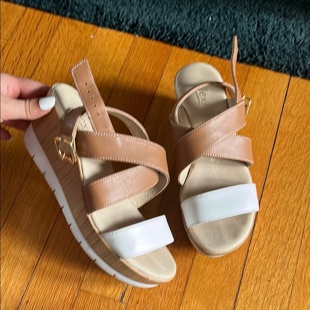 Flexi Two-Tone Tan and White Wedge Sandals